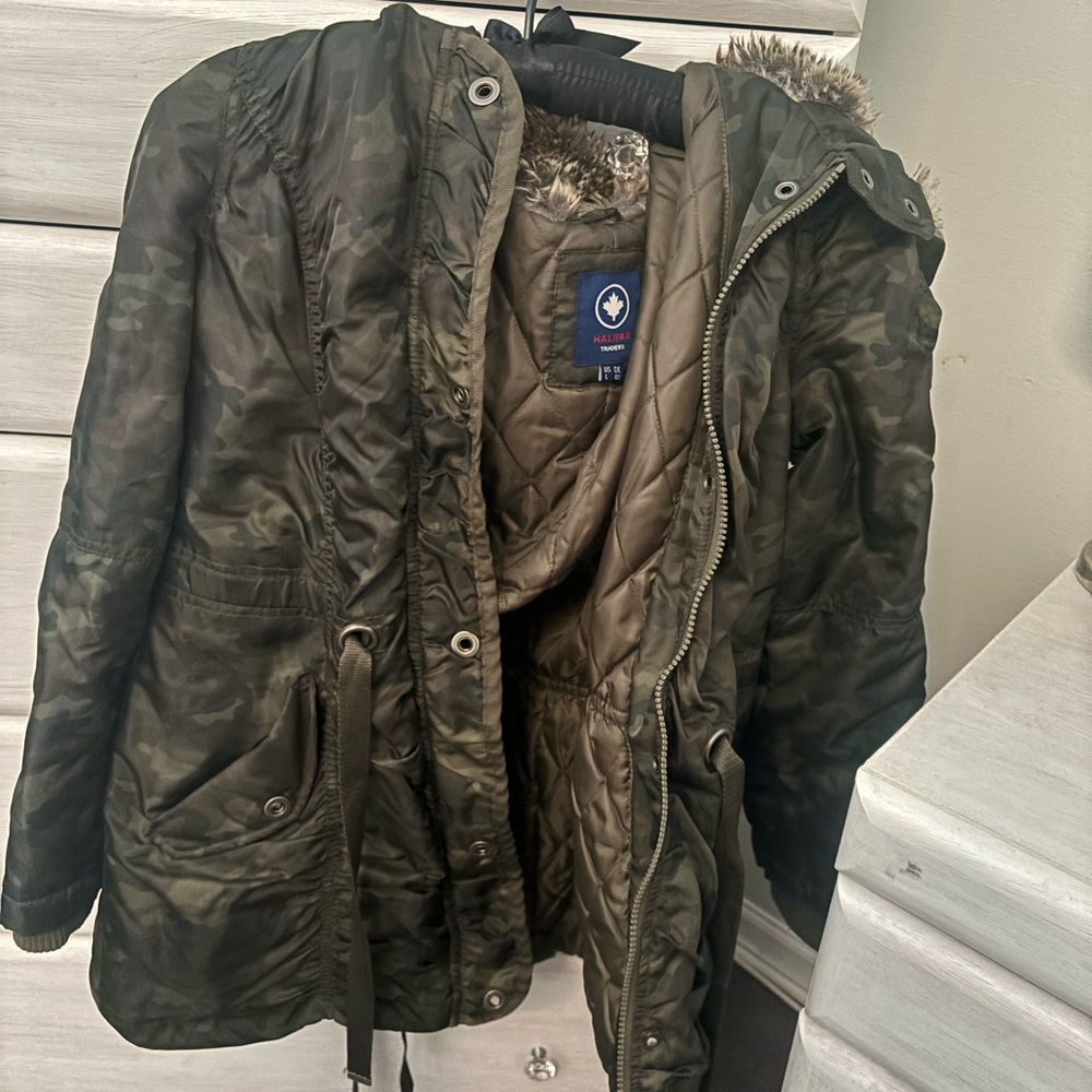 Halifax Camo Women’s Winter Coat with Fur Trim Hood